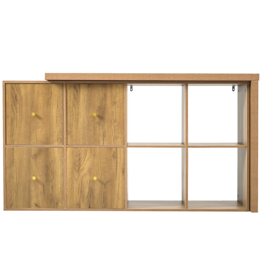 Scrivania girevole a 360° con 4 cassetti e 4 vani in MDF effetto rovere