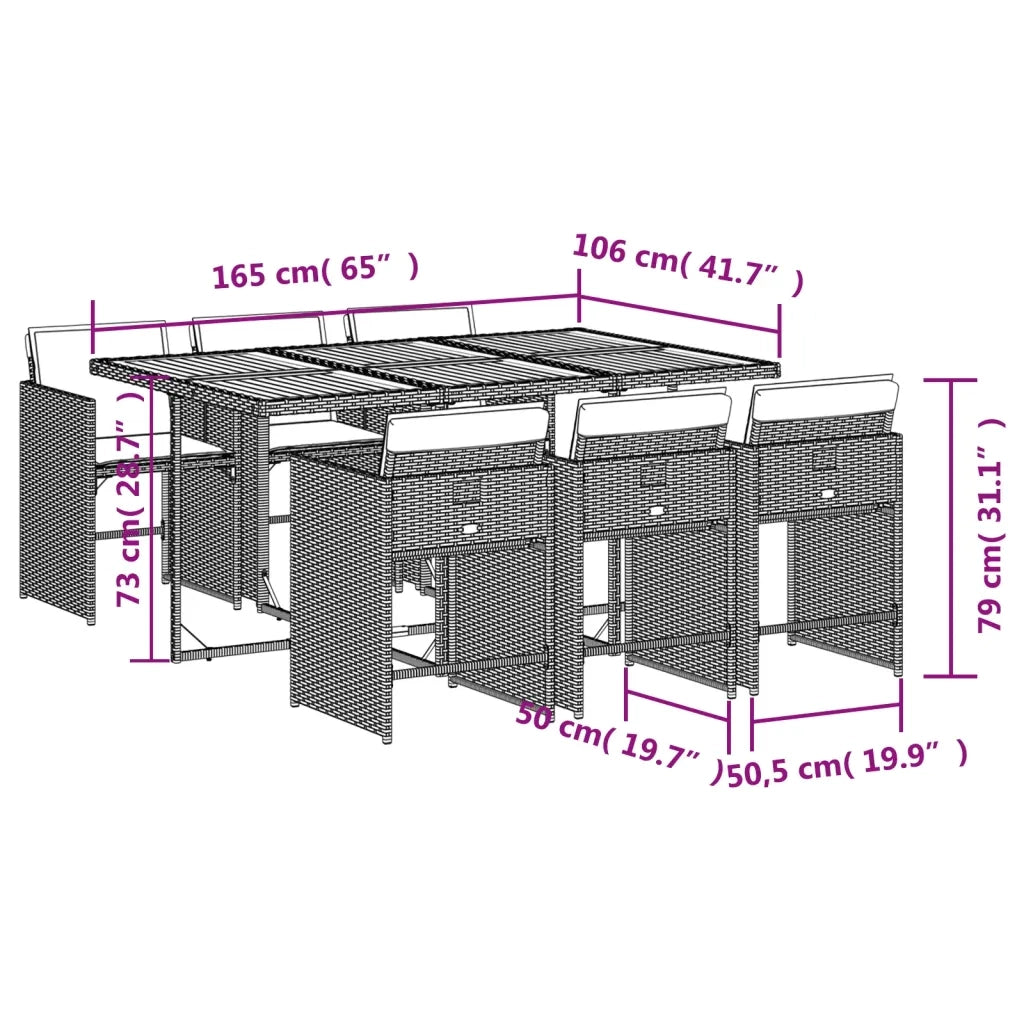 Set da Pranzo da Giardino 7 pz con Cuscini in Polyrattan Grigio 3277861