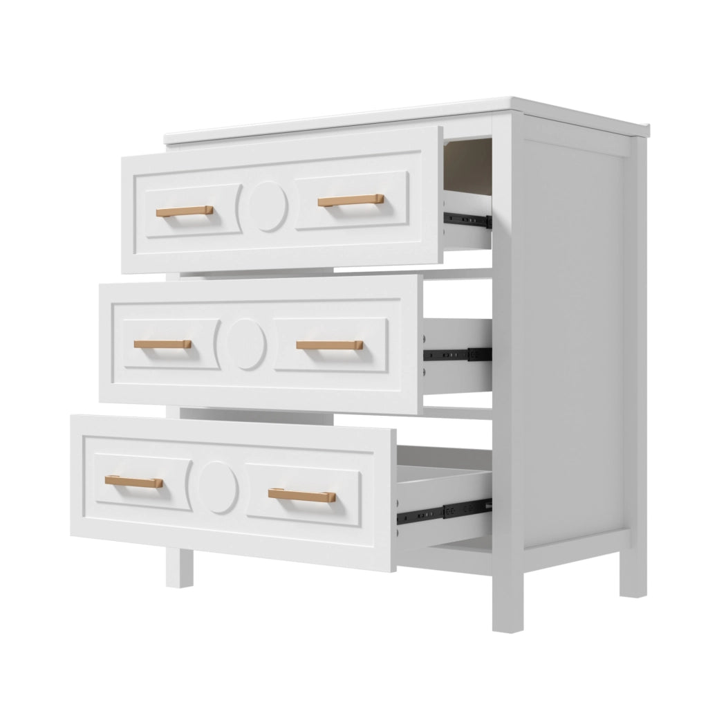 Mobile bagno bianco 76,5 x 47 x 82 cm con lavabo in ceramica integrato e 3 cassetti silenziosi