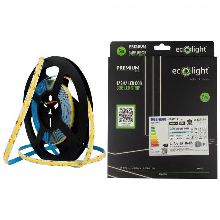 Striscia LED COB 12V IP67 5m 6000K dimmer Ecolight