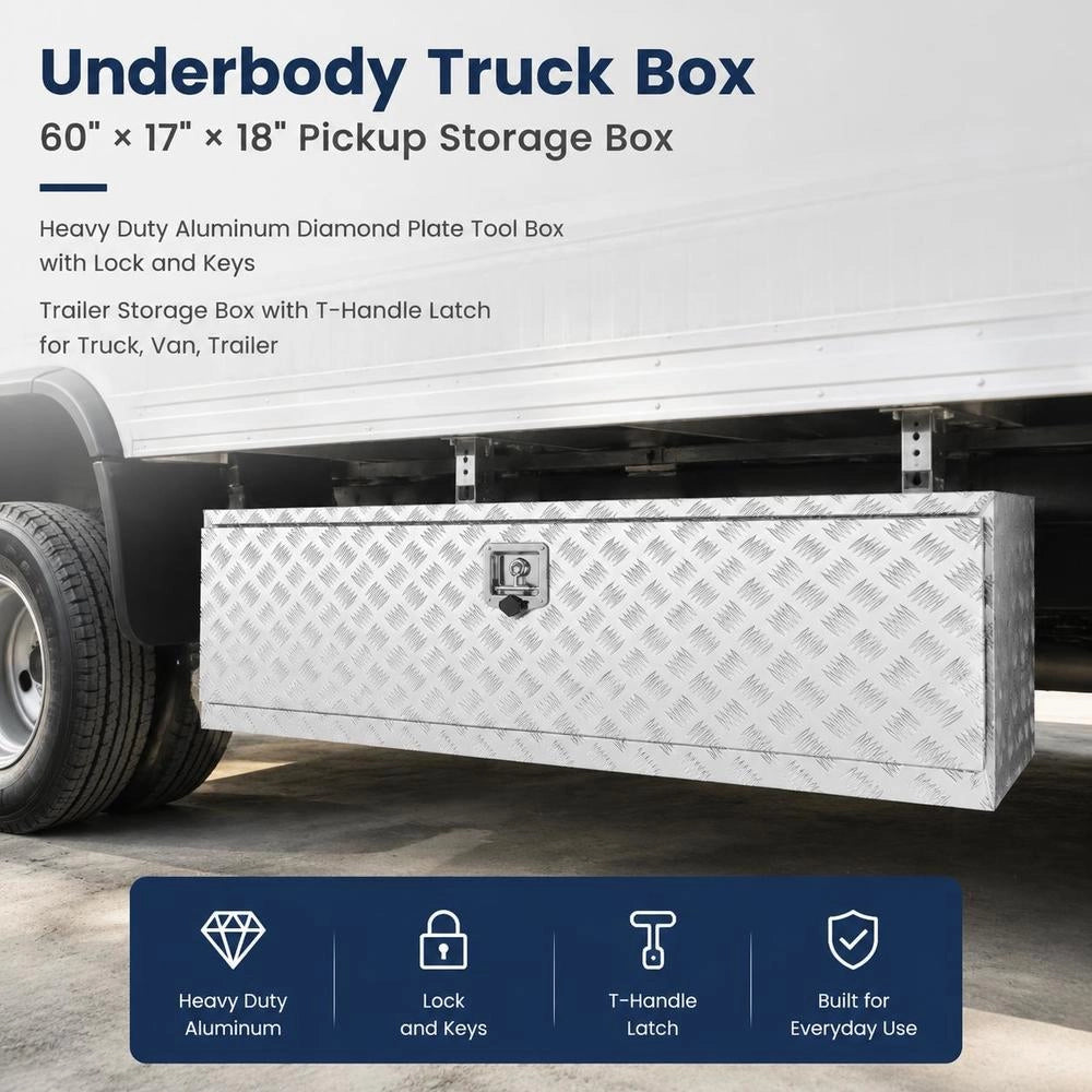 Underfloor Truck Box, 1524 X 430 X 460 Mm Pickup Storage Box, Aluminum Toolbox With Lock & Keys, Waterproof Trailer Toolbox For Trucks, Vans, Trailers, Etc.