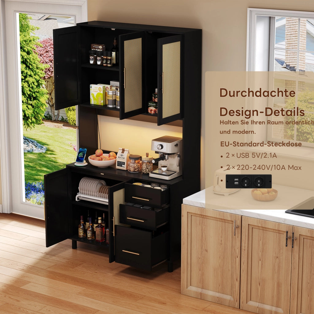 MADIA 183 cm con LED, 3 cassetti, MDF, nera