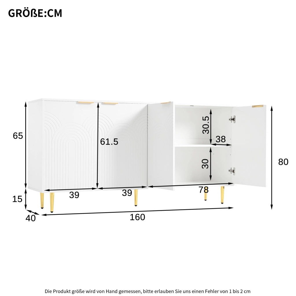 Credenza bianca con 4 ante e maniglie dorate