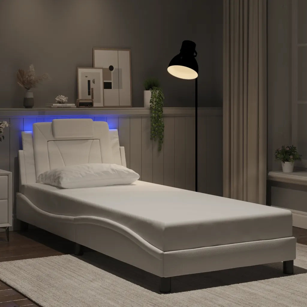 Letto singolo | Letto per adulti | Giroletto Viana con LED senza Materasso Bianco 80x200 cm