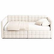 Letto divano singolo 90 × 190 cm con 2 cassetti e tasche laterali; senza materasso; in velluto beige