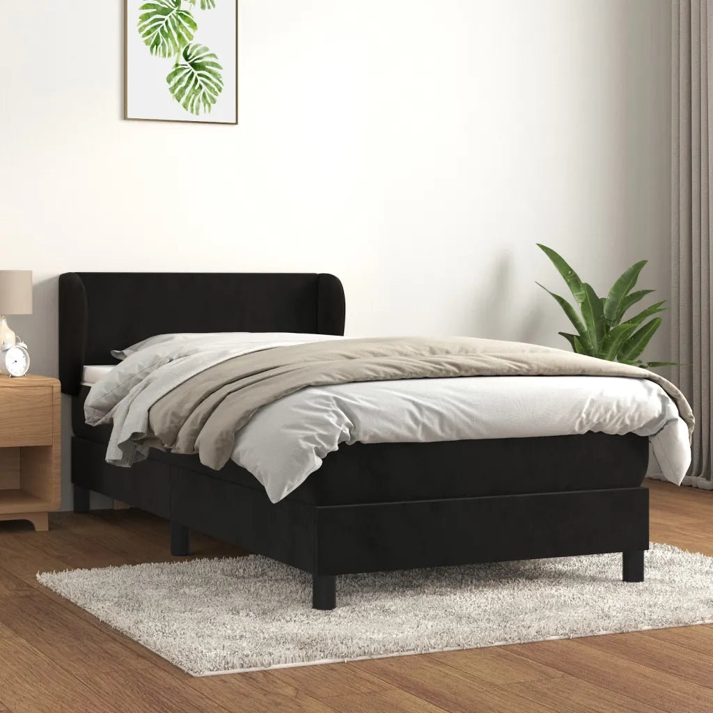 Giroletto a Molle con Materasso-Struttura Letto Nero 90x190 cm in Velluto 362683