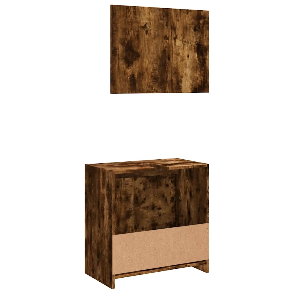 Set Mobili da Bagno | Armadio da bagno 2 pz Rovere Fumo in Legno Multistrato