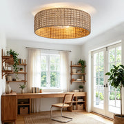 Ventilatore da soffitto con luce in rattan; controllo Bluetooth e telecomando; colore rame