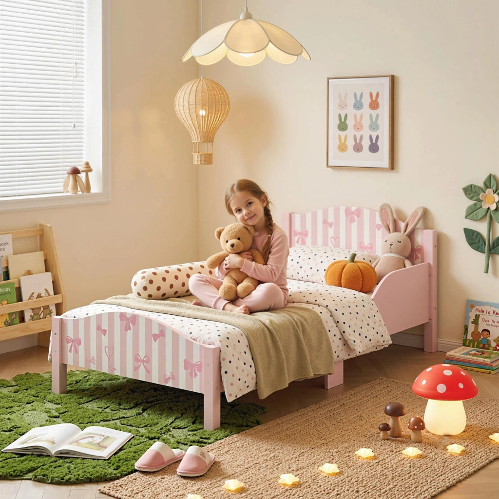 Letto Singolo per Bambini 146x76,5 cm con Sponde a Forma di Fiocco Rosa