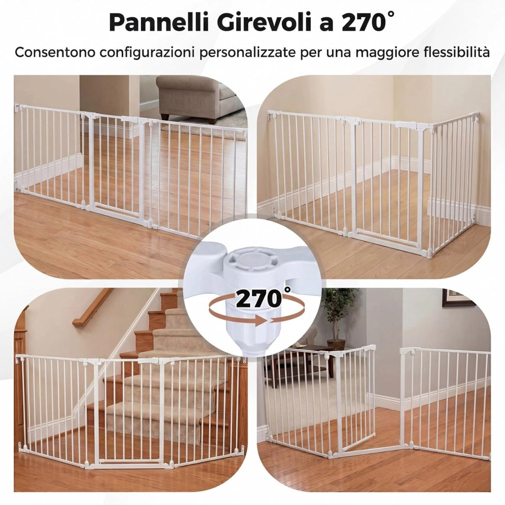 Cancelletto Pieghevole a 3 Pannelli per Cani 198 cm, Bianco
Recinzione in Metallo con Doppia Chiusura, Apertura Bidirezionale Cancello per Bambini e Animali, Ideale per Scala e Camino
