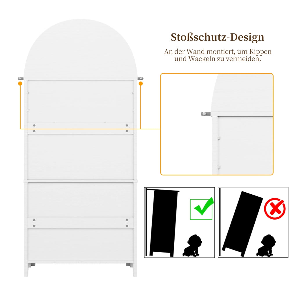 Armadio contenitore alto con 3 cassetti ante ad arco vano a giorno in MDF bianco 70 × 35 × 180 cm
