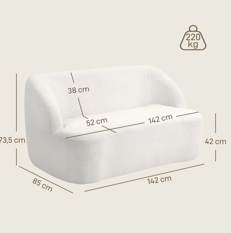 Divano 2 posti curvo in poliestere bianco