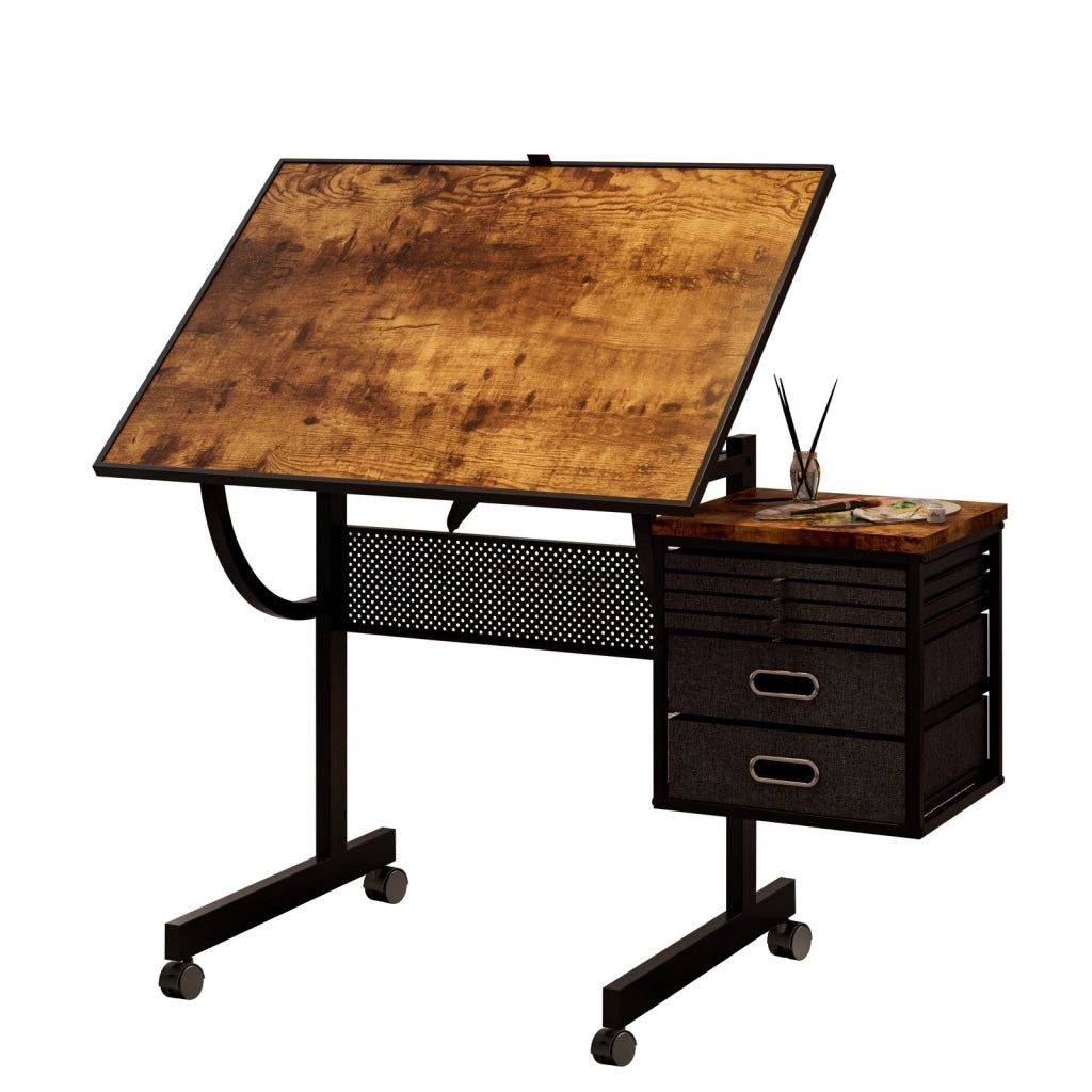 Tavolo da puzzle con piano inclinabile; 4 vassoi e copertura; in MDF e metallo; per soggiorno; 98×69×11 cm; nero