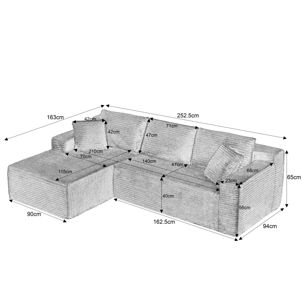 Divano angolare modulabile 252,5x163x65 cm grigio scuro, memory foam, tessuto
