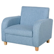 Poltroncina per Bambini Design Scandinavo in Tessuto di Lino e Legno con Braccioli Imbottiti e Seduta Comoda Blu