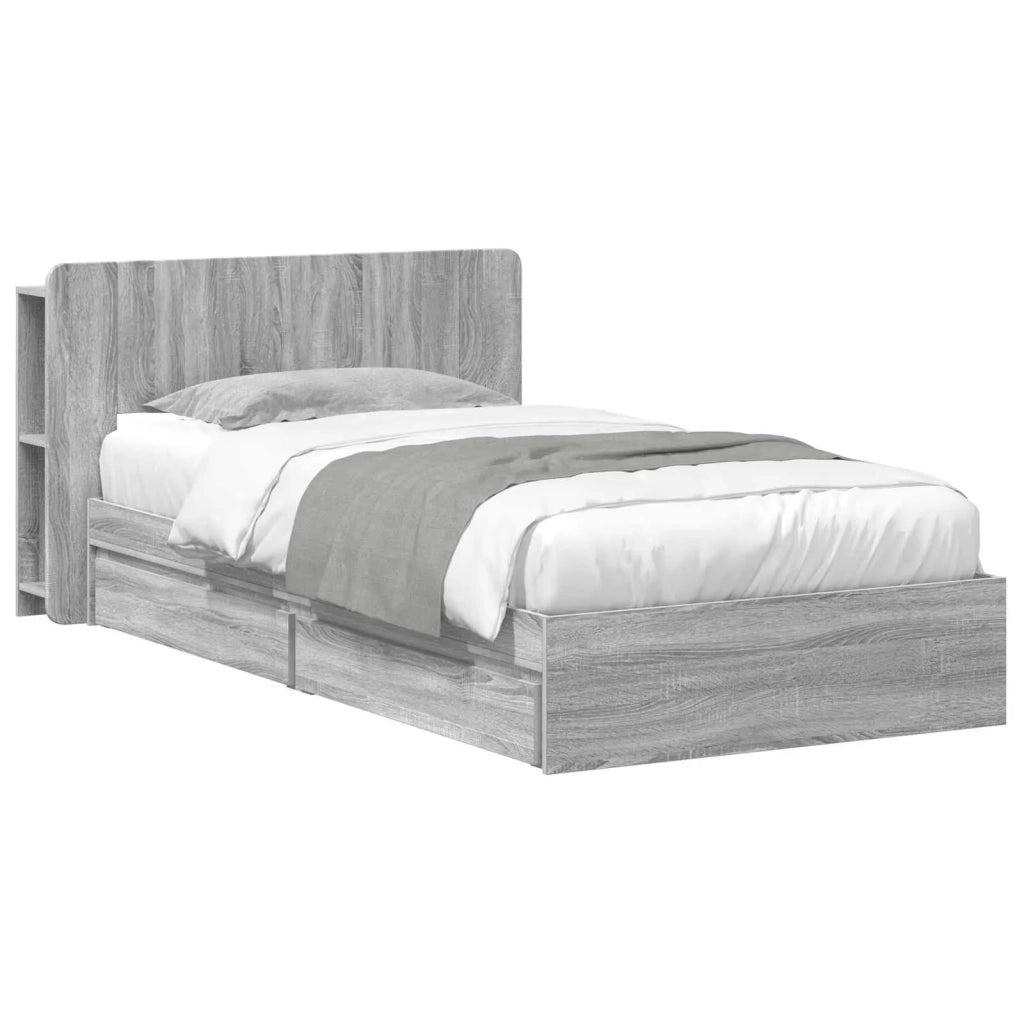 Letto singolo | Letto per adulti | Telaio del letto con storage Sonoma grigio 100 x 200 cm