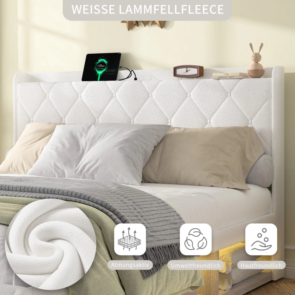 letto imbottito teddy bianco 140 x 200 cm