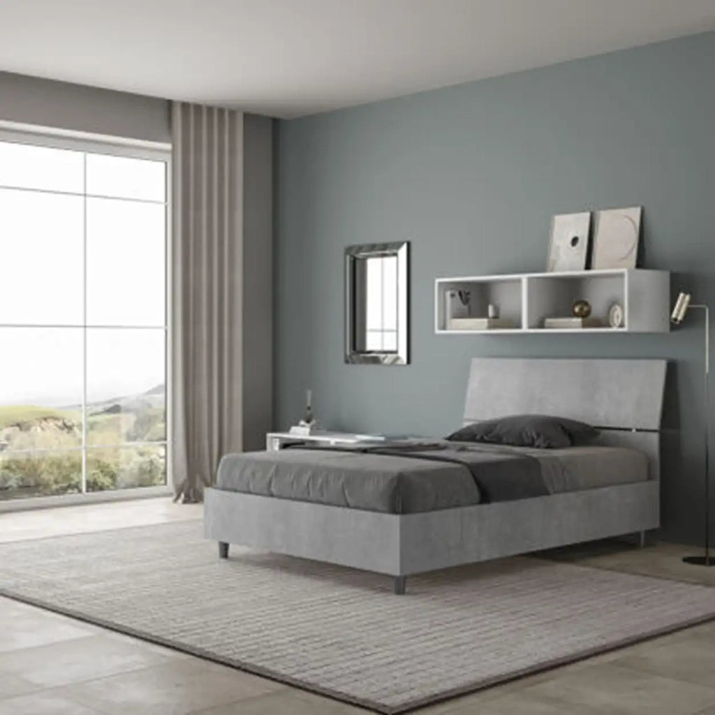 Letto una piazza e mezza contenitore 120x190 testata inclinata cemento Demas