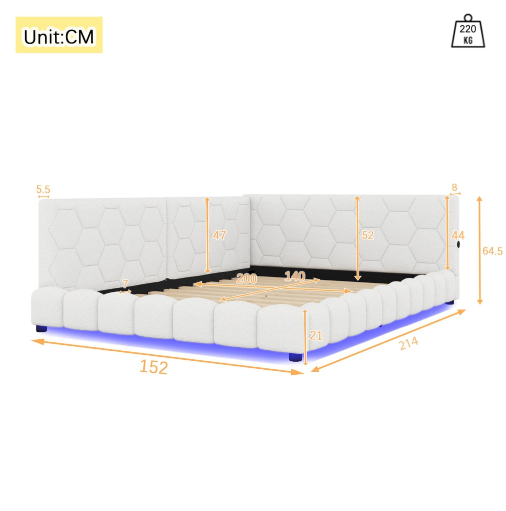 Divano letto 140x200 cm bianco con LED, USB e Type-C