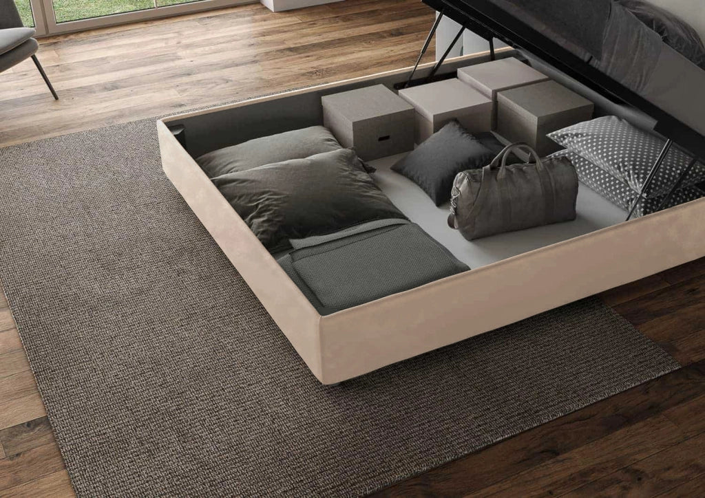 BS COM Letto una piazza e mezza contenitore imbottito 130x200 microfibra sabbia