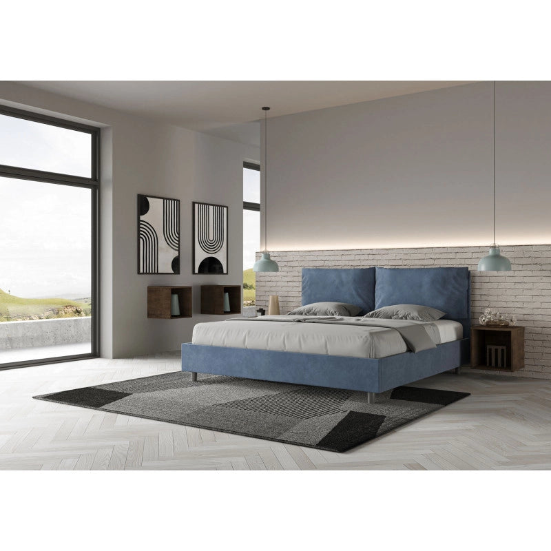 Letto imbottito Matrimoniale 190x190 cm Large - Con rete,Microfibra,Blu