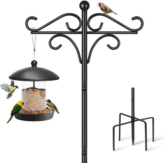 Casella alimentazione e braccio di sostegno, 157 cm Casella alimentazione per alimentatori di giardino, standard con 2 ganci metallici, autonomo, robusto, per lampioni, piante, nero, 1