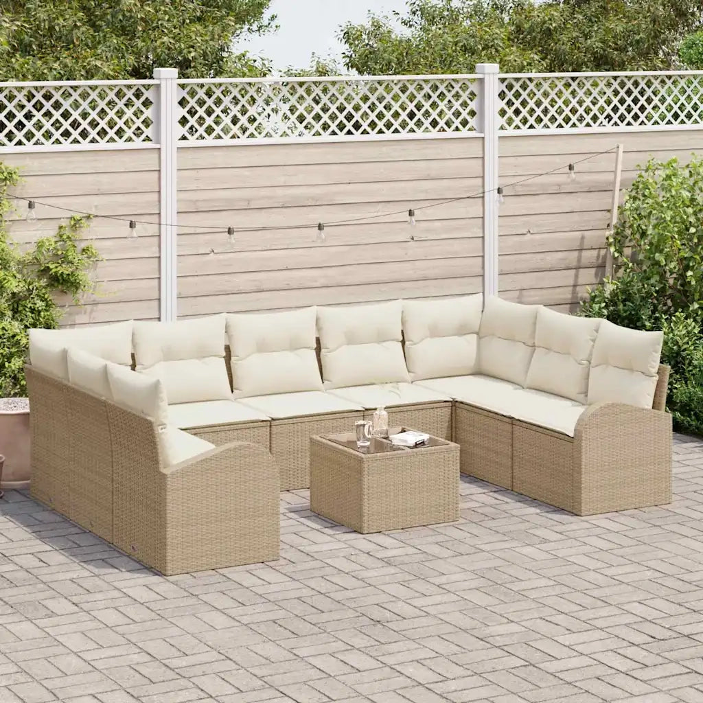 Set Divano da Giardino 10 pcs Beige e Bianco polyrattan