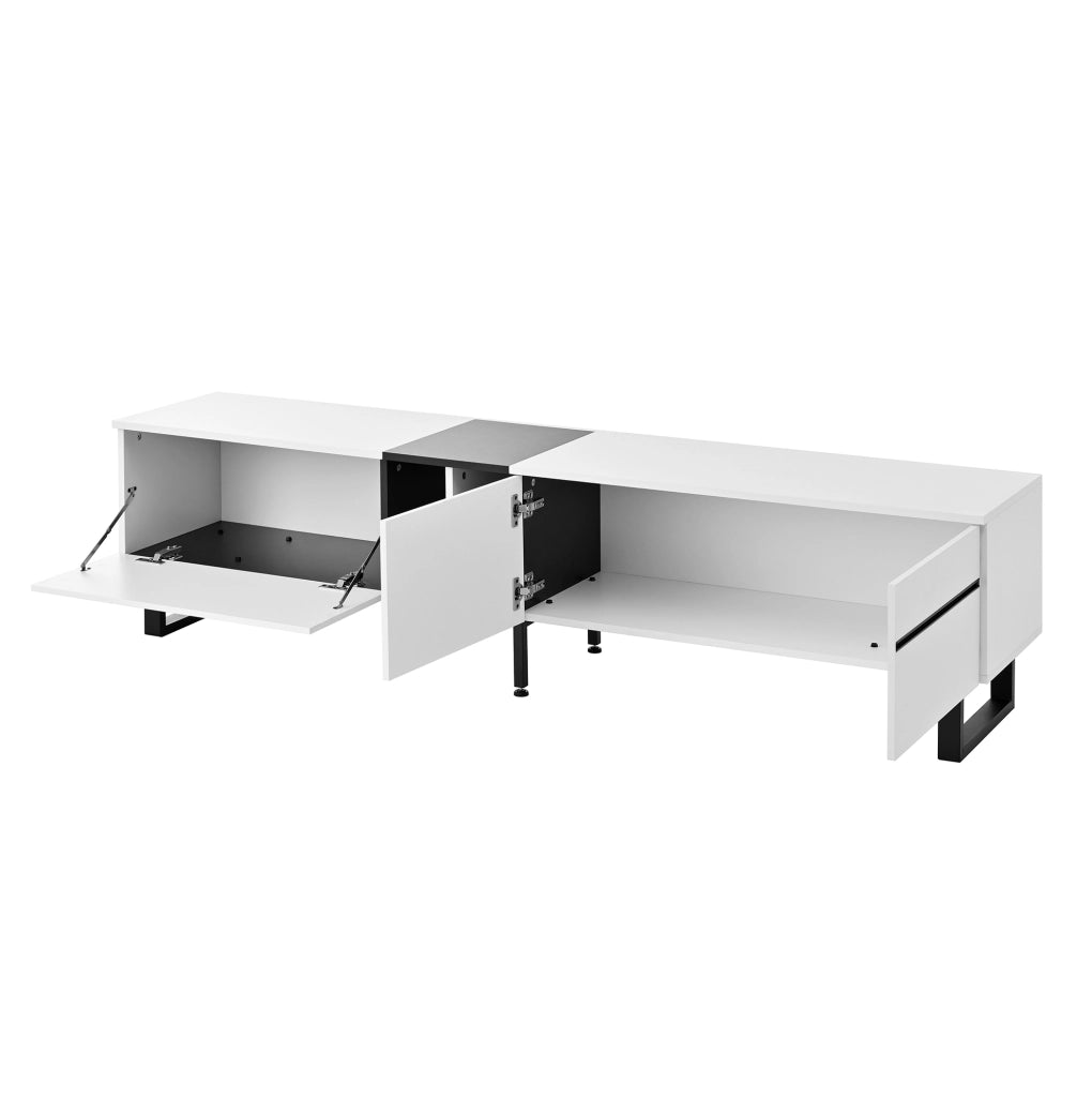 Mobile TV 180x38x45 cm con vano a ribalta e ante in truciolare bianco
