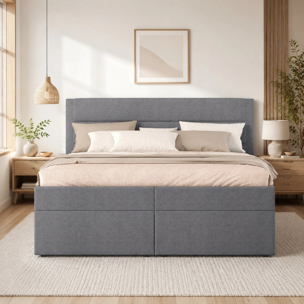 Letto matrimoniale imbottito 140x200 cm con contenitore grigio