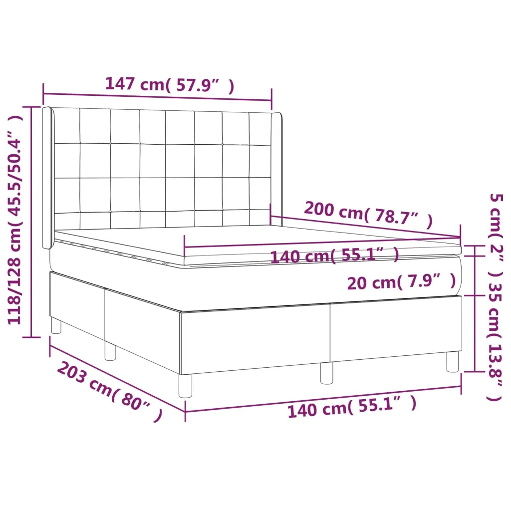 Letto a Molle Materasso e LED Grigio Scuro 140x200cm in Tessuto 3138878