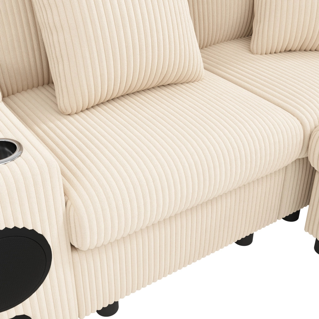 Sofa modulare con Bluetooth; ricarica wireless; USB e Type-C; contenitore; beige