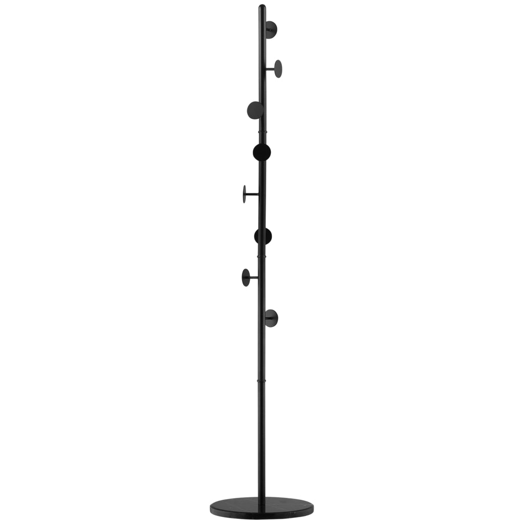 EasyComfort Appendiabiti da Terra con 8 Ganci, Struttura in Acciaio con Base in Marmo, 35x35x170cm, Nero