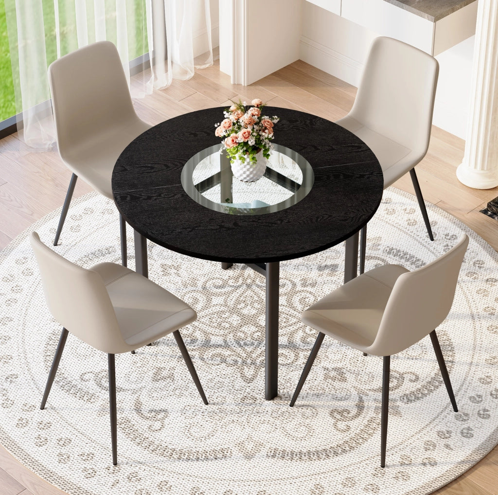Set tavolo da pranzo rotondo Ø100 cm con 4 sedie in PU grigio caldo HOMVRA