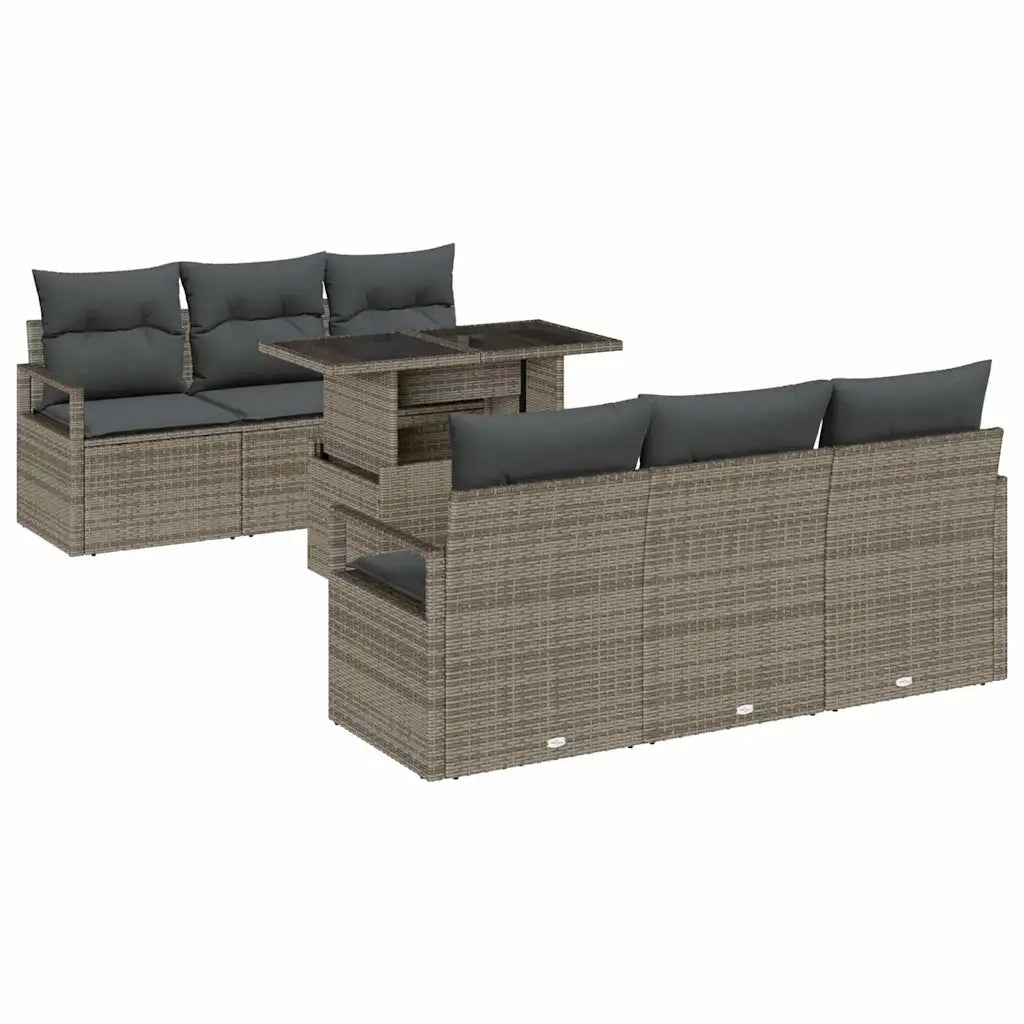 Set Divano da Giardino con cuscino 7 pcs Grigio Poly Rattan