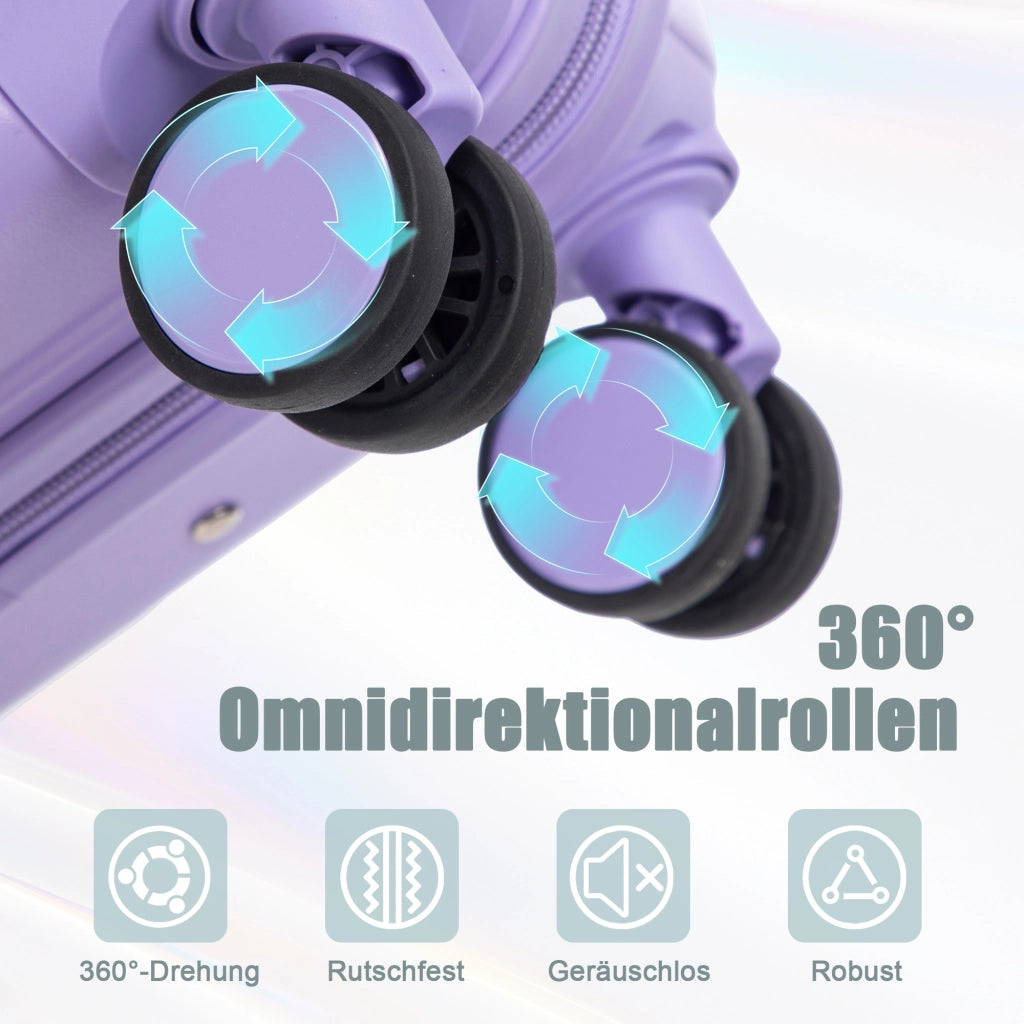 Set di valigie da viaggio 19 e 14 pollici in ABS blu e viola con trolley rigido e quattro ruote doppie girevoli