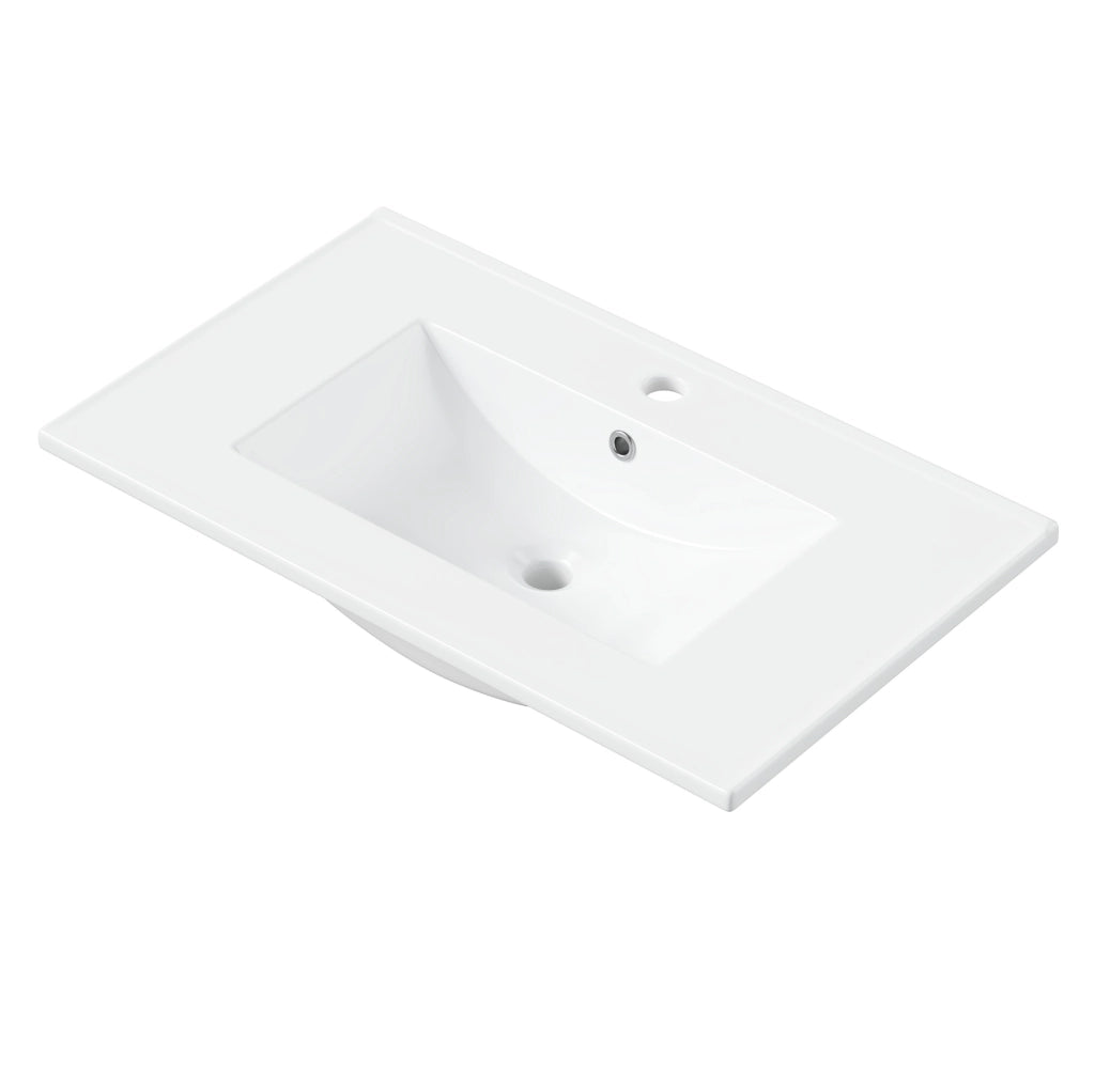 Mobile da bagno indipendente 76,5x47x83 cm con lavabo in ceramica integrato e doppia anta, finitura bianca completa