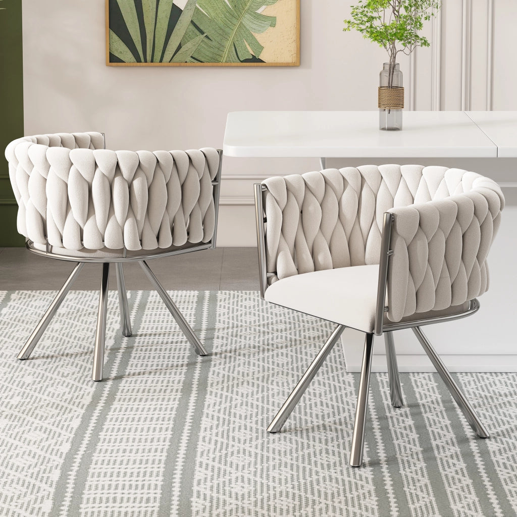 Sedia da Pranzo Girevole in Velluto ¨C Xylo ¨C Beige, Gambe in Metallo, Set 4 Pezzi