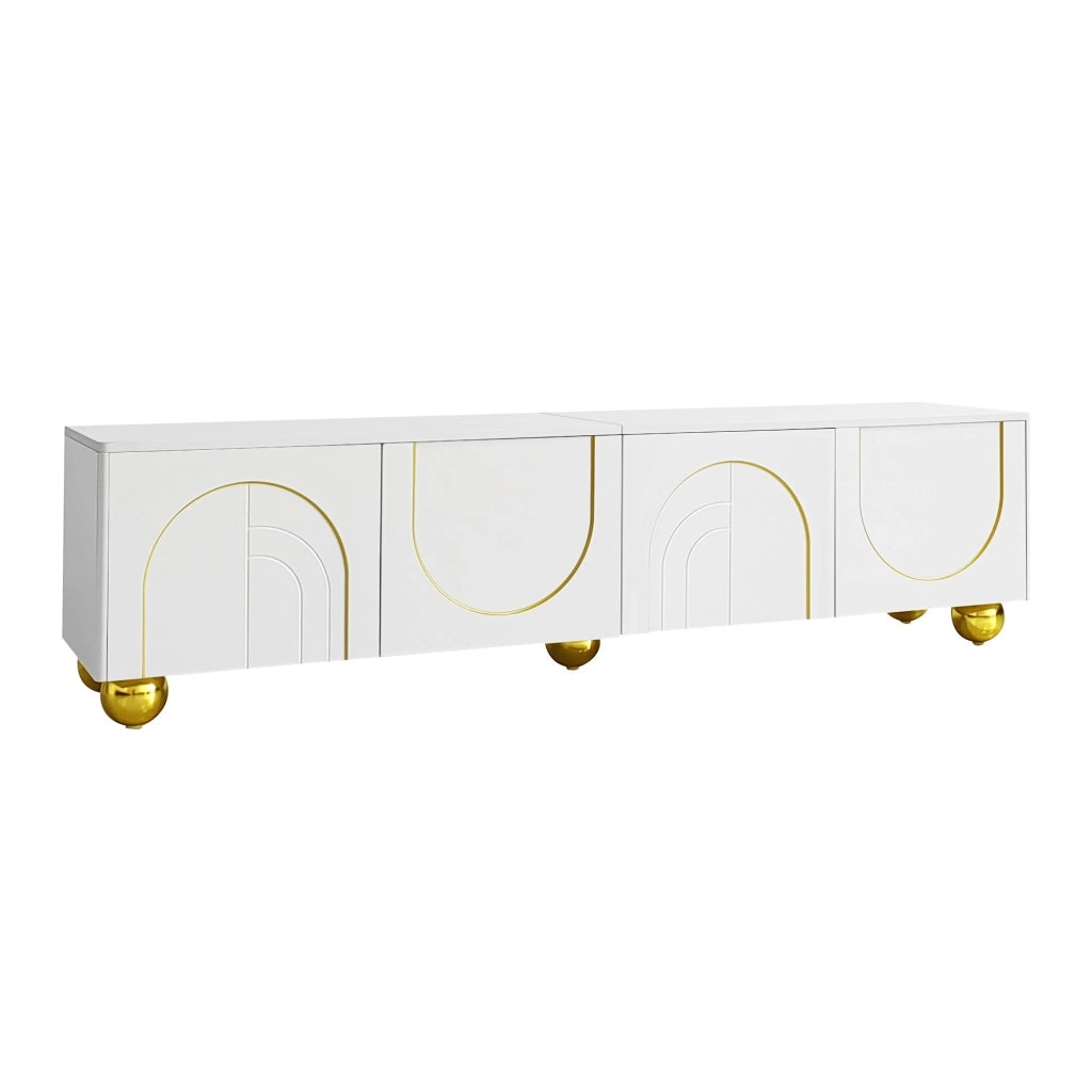 Mobile porta TV con 4 ante push-to-open e cerniere ammortizzate in truciolato bianco e oro 170 × 38 × 44 cm