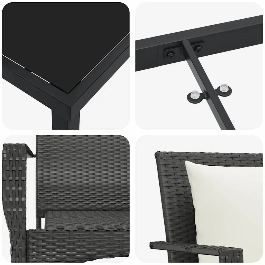 Set da Pranzo per Giardino con cuscino 5 pcs Nero polyrattan 3380073