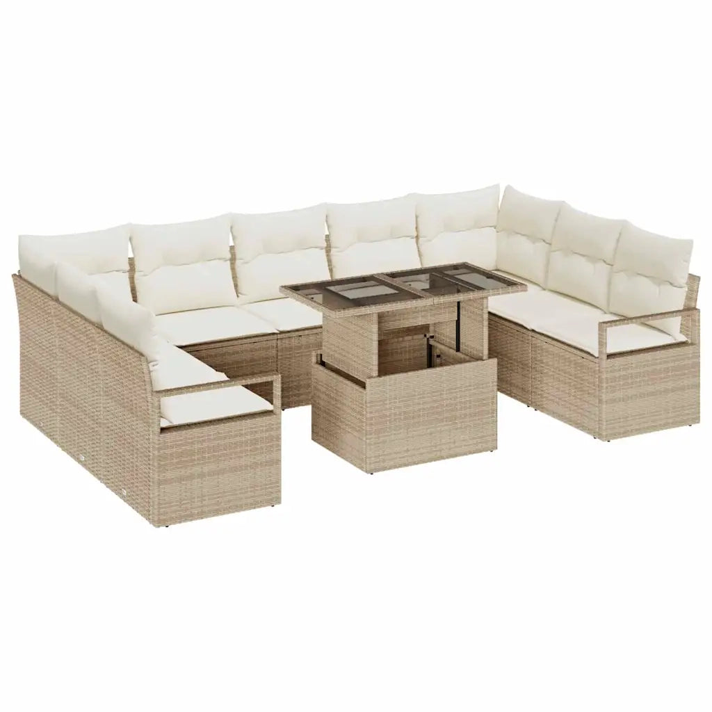 Set Divano da Giardino 10 pcs Beige Poly Rattan