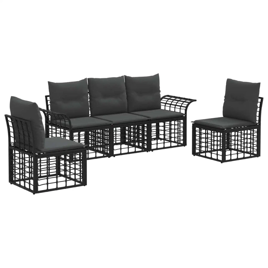 Set di divani da esterno 5 pz Nero e Grigio scuro Poliestere 3437659