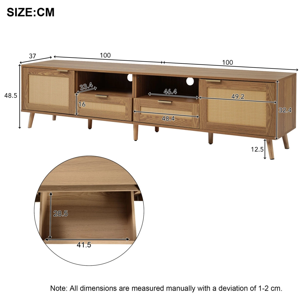 MOBILE TV 200x37x49 cm color rovere in pannello truciolare con rattan sintetico