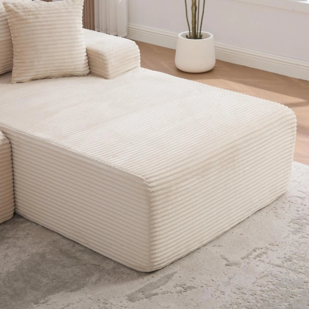 Divano modulare, divano compatto, tessuto chenille, schiuma ad alta elasticità 30D, base antiscivolo, 4 posti, beige