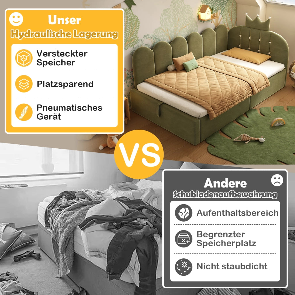 Letto divano 90 × 190 cm 1 posto con contenitore idraulico e testiera; senza materasso; in velluto verde