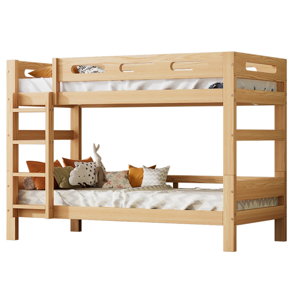 Letto a castello 2 posti per bambini 90×200 cm, divisibile in due singoli, senza materasso, pino naturale