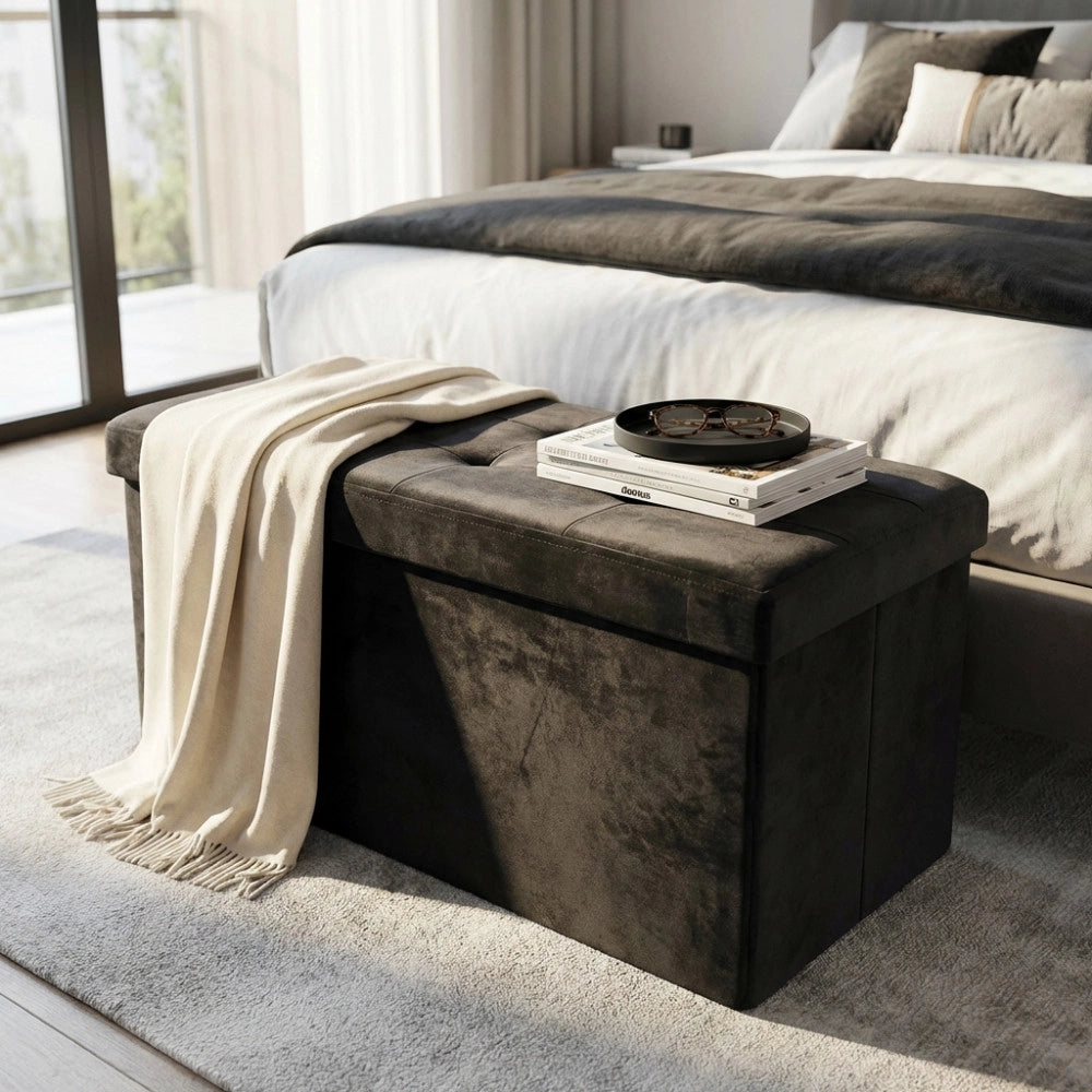 POUF CONTENITORE RETTANGOLARE IN VELLUTO NERO