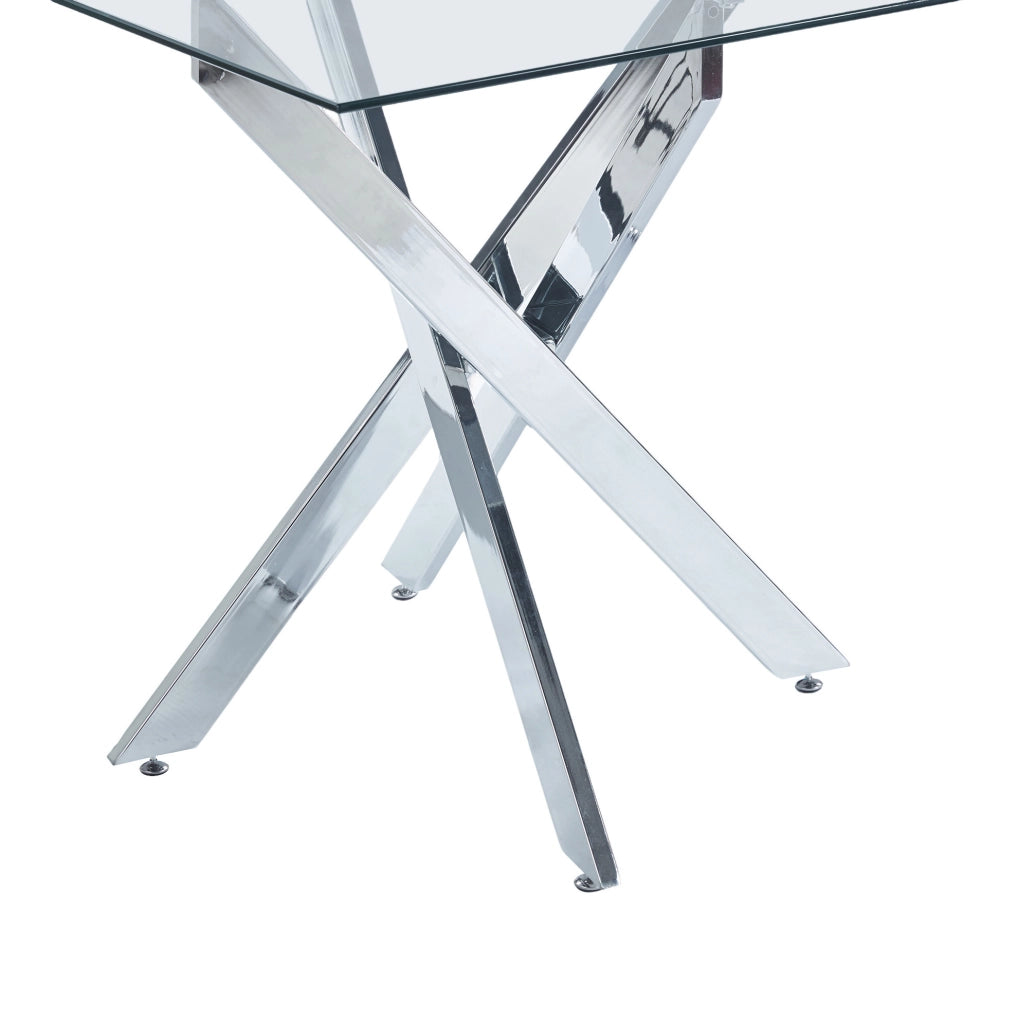 Set tavolo e sedie 5 pezzi 80x80x75 cm in metallo e vetro trasparente