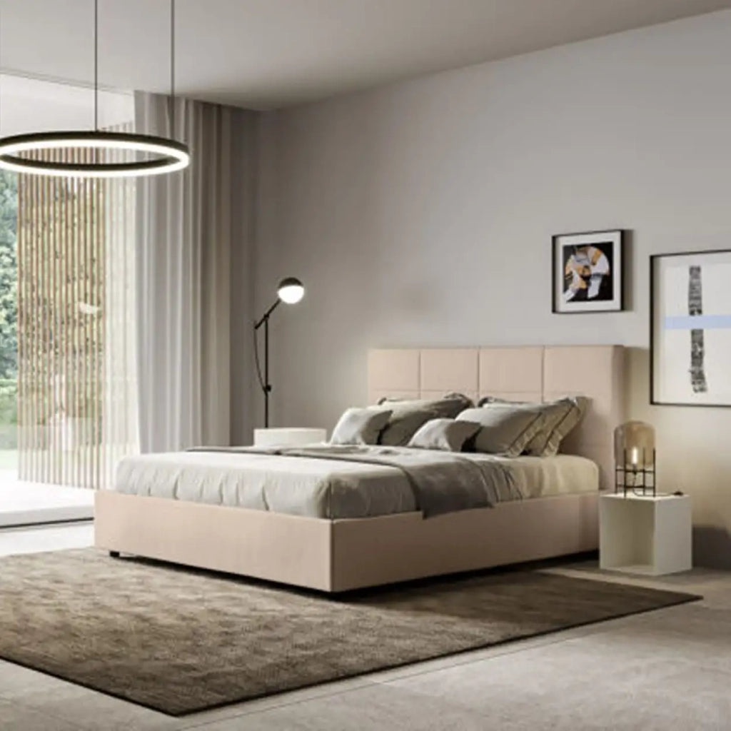 Letto matrimoniale con rete imbottito 160x200 similpelle tortora Mika