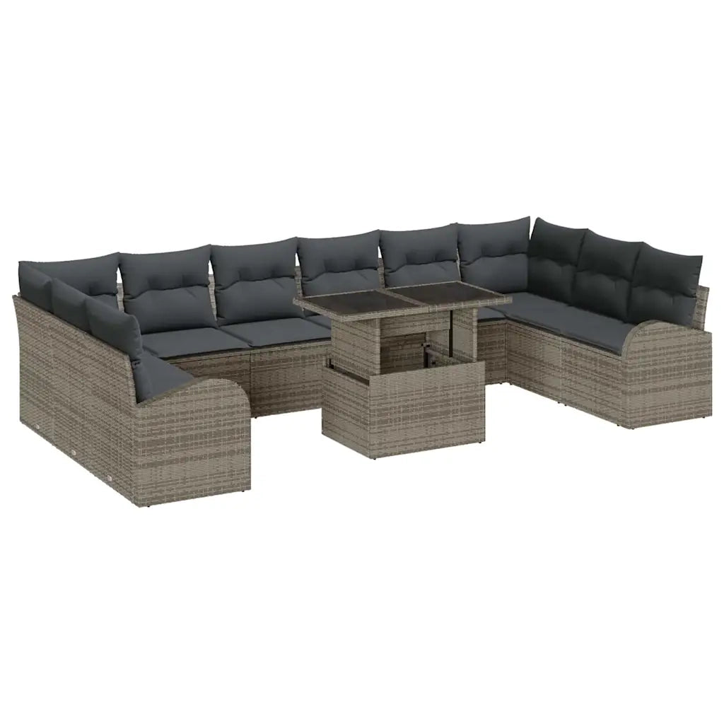 Set Divano da Giardino con cuscino 11 pcs Grigio Poly Rattan