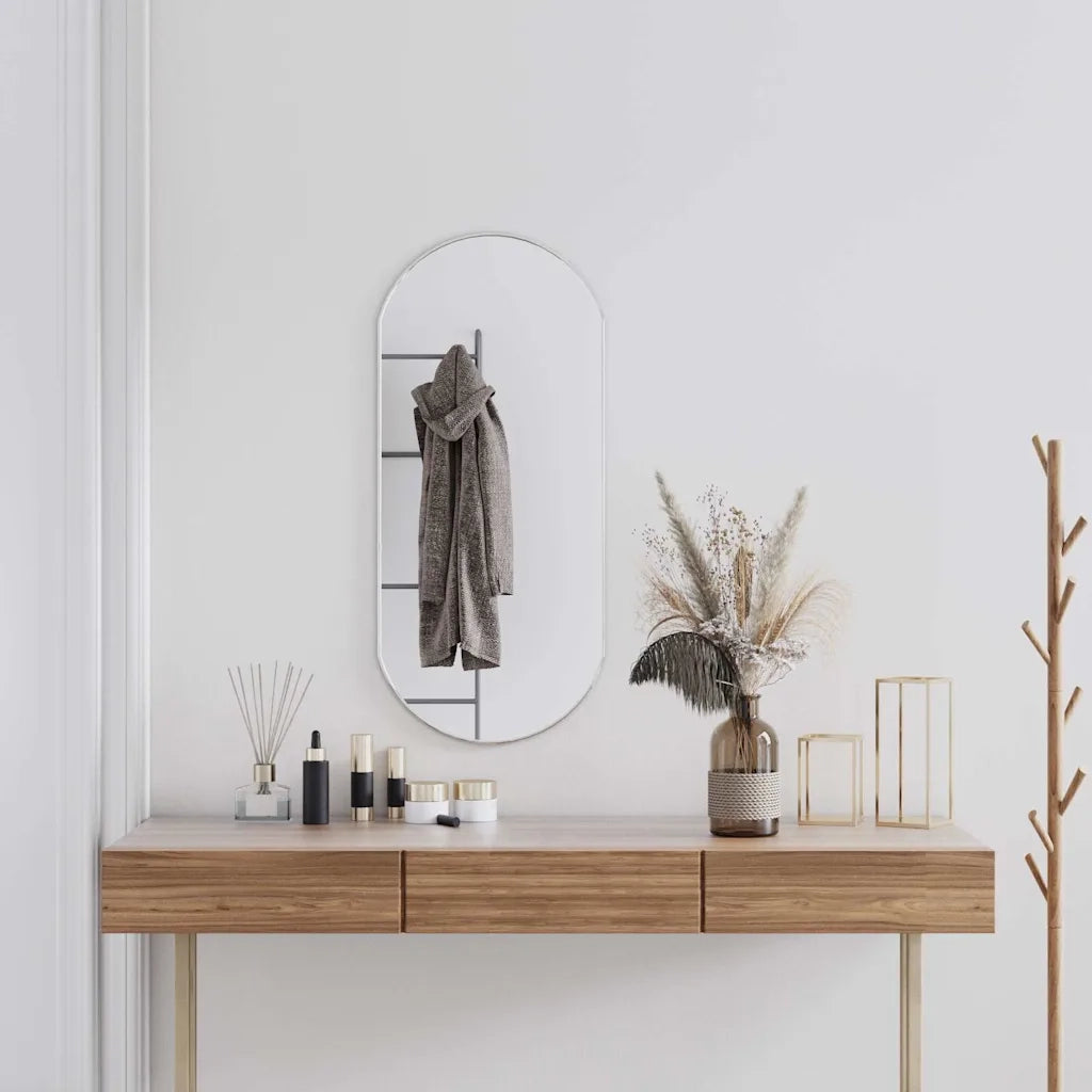Specchio da Parete | Specchio decorativo Argento 90x40 cm Ovale